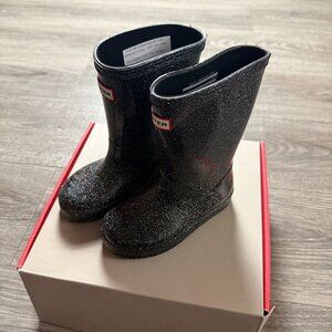 NIB Hunter Boots Kids First Classic Starcloud Glitter Black Toddler Size 9